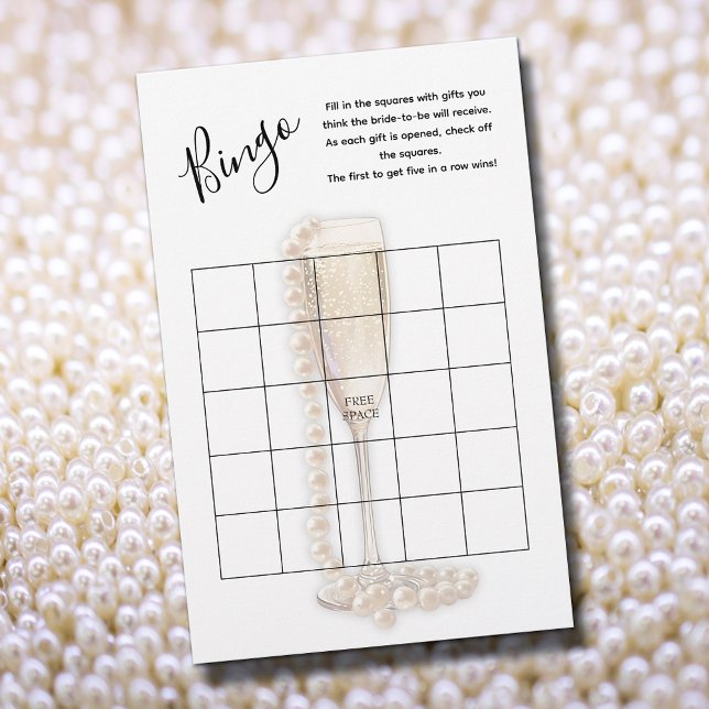 Papier Pearl & Prosecco Fête des mariées Jeu de Bingo (Pearls & Prosecco Bingo Game, 5.5" x 8.5" light weight sheets)