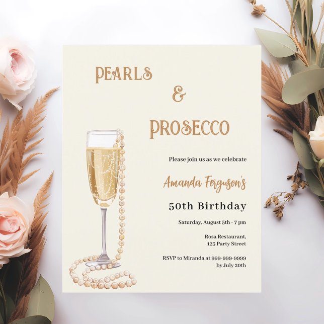 Papier Pearls Prosecco bulle d'or invitation anniversaire (Créateur téléchargé)