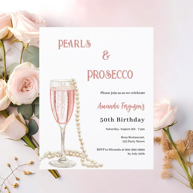 Papier Pearls Prosecco bulles roses invitation d'annivers (Créateur téléchargé)