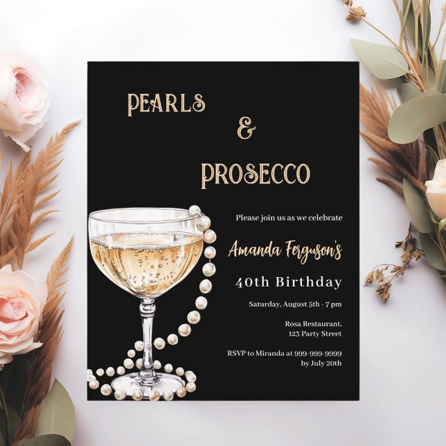 Papier Pearls Prosecco invitation d'anniversaire en or no (Créateur téléchargé)