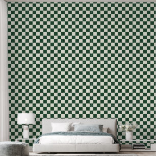 Papier Peint 2" en damier vert foncé et blanc ivoire