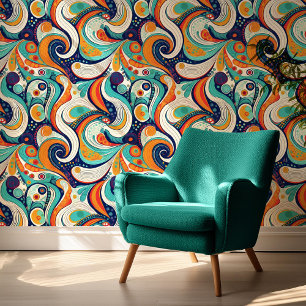Papier Peint 60s les années 70 Vibe Retro Swirls Abstrait Pat#1
