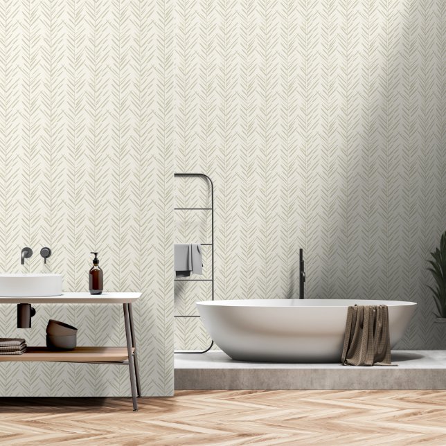 Papier peint à base de plantes neutres de style ja (Salle de bain)