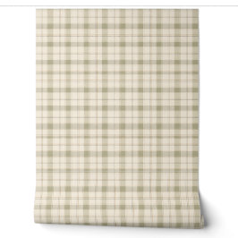 Papier peint à carreaux vert sauge et crème