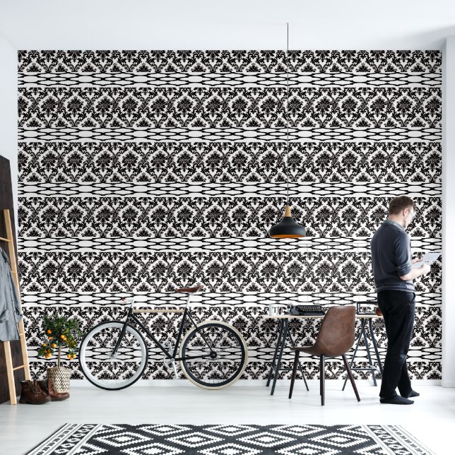 Papier peint À damiers bande noire et blanche (Salon)
