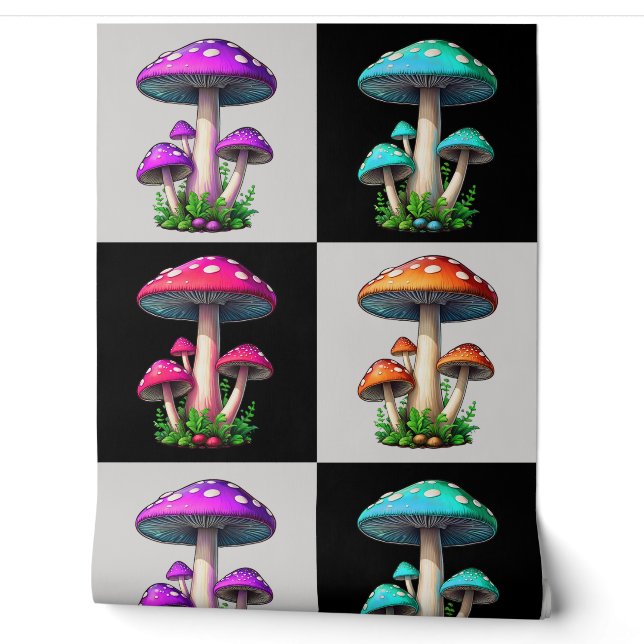 Papier Peint à damiers champignon géométrique (Déroulement)