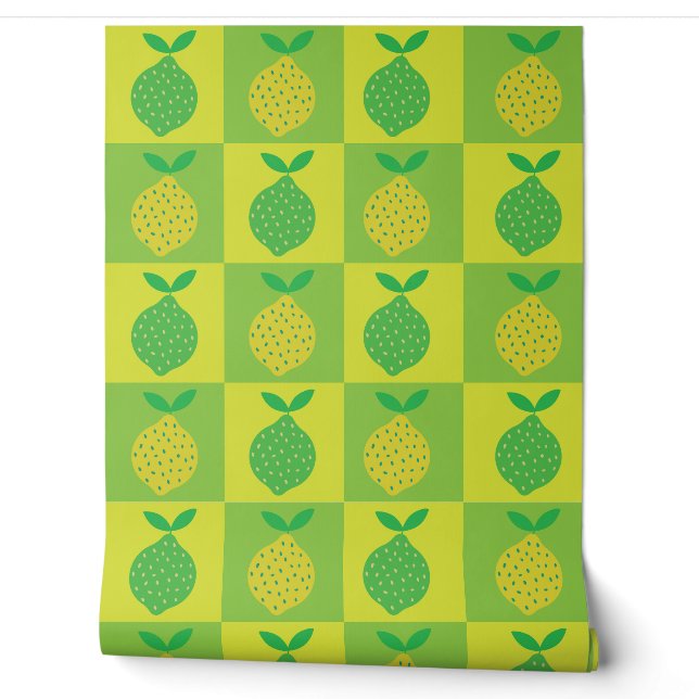 Papier Peint à damiers citron vert et jaune (Déroulement)