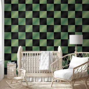 Papier Peint À damiers moderne vert olive noir dégradé