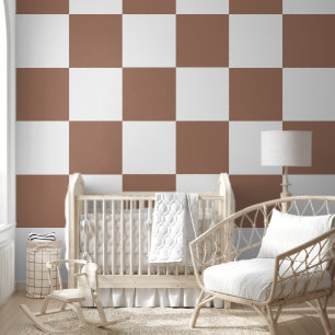 Papier Peint à damiers Motif en Blanc et Mocha Mousse