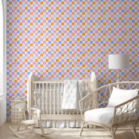 à damiers Motif Rainbow Peace Girl Wallpaper