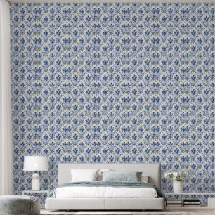 Papier peint à motif floral bleu vintage Élégant p
