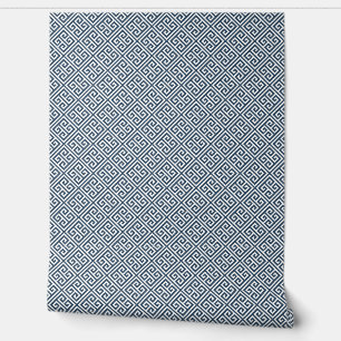 Papier peint à motif grec clé bleu et blanc