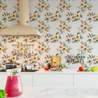 Papier peint à motifs floraux jaunes doux