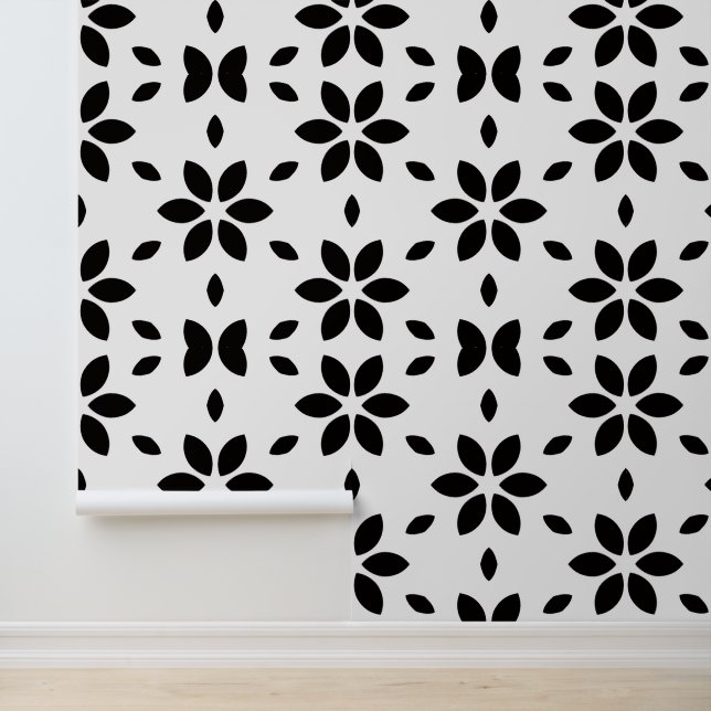 Papier Peint Abstract Black Flower Petals on White Background (Application)