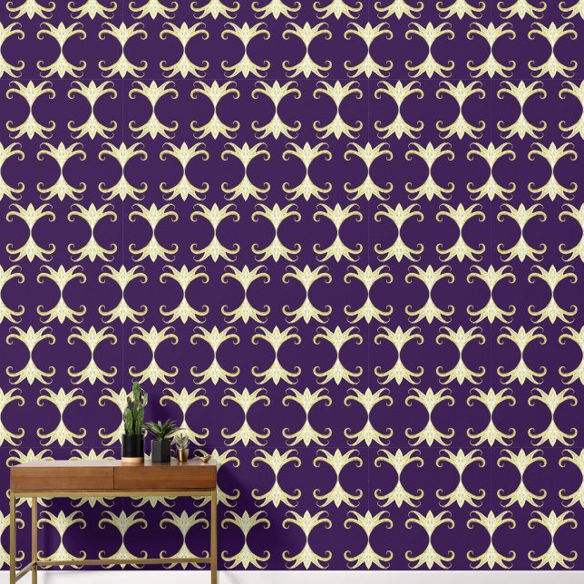 Papier Peint Abstrait élégant moderne Damask foncé violet éléga (Couloir)