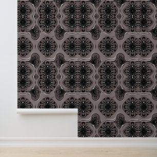 Papier Peint Abstrait Floral Géométrique noir et gris Motif