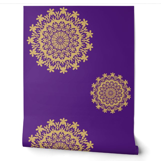 Papier peint Abstrait Mandala violet or (Déroulement)