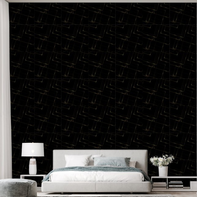 Papier peint Abstrait Motif Gold et Black Carré (Chambre à coucher)