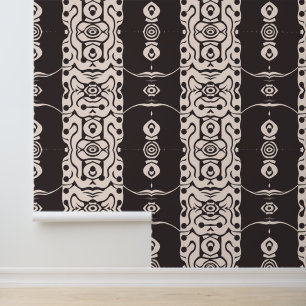 Papier Peint Abstrait Motif noir et beige d'inspiration tribale
