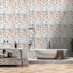 Papier Peint Abstrait Terrazzo Mosaic rouille Brown & Motif ble