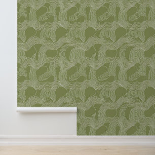 Papier Peint Abstraite ligne biologique Art sur vert olive