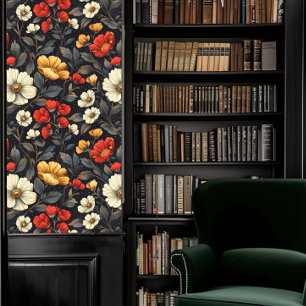 Papier Peint Académies sombres Rouge, Jaune & Blanc Floral