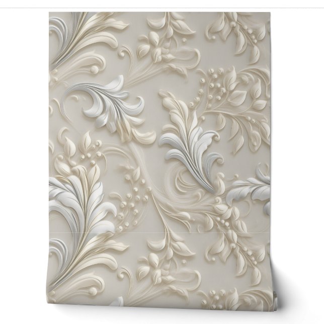 Papier Peint Acanthus blanc ivoire (Déroulement)
