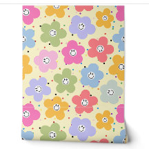 Papier Peint Accent Fleur Émoticône Pastel Rétro