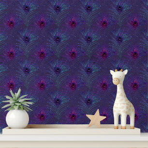 Papier Peint Adhésif Plume de Paon Bleu Violet