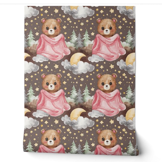 Papier Peint Adorable ours en peluche et nuages Nursery (Déroulement)