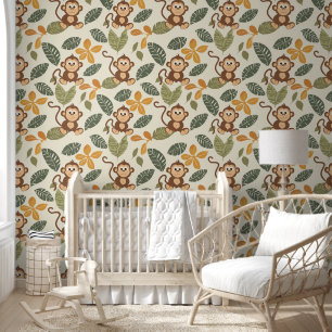 Papier Peint Adorable Singe Tropical Leaf Baby Nursery