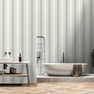 Papier Peint Agritourisme Ticking Stripes, Sage Green sur Crème