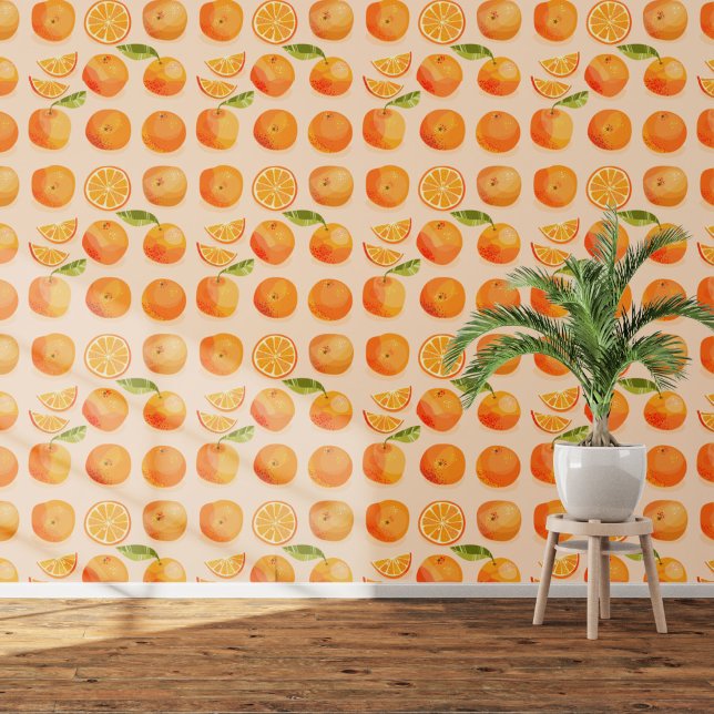 Papier Peint Agrumes Orange Blush Art alimentaire rose (Citrus orange pattern art wallpaper)