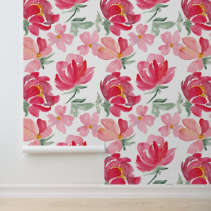 Papier Peint Ajoutez votre nom Motif de pivoine aquarelle