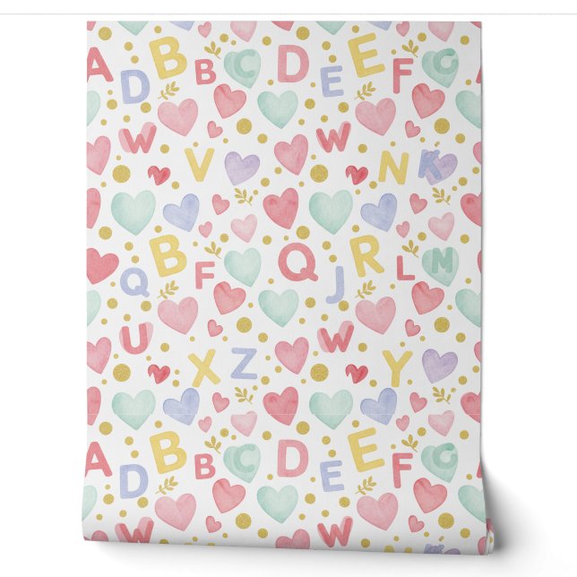 Papier Peint Alphabet Hearts & Pastels (Déroulement)