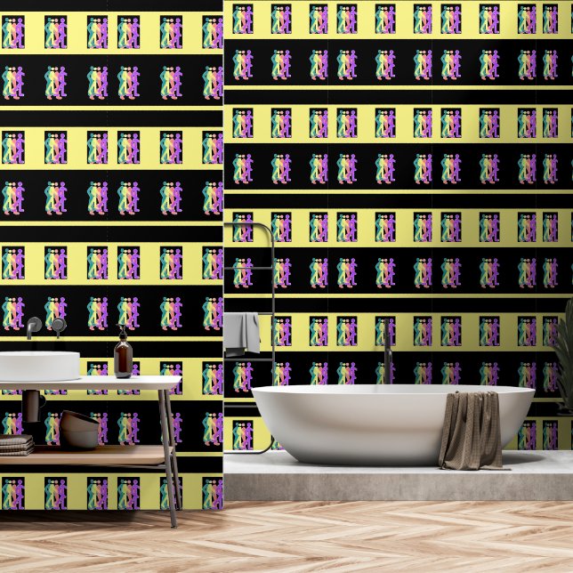 Papier Peint Amis qui se promènent Jaune (Salle de bain)