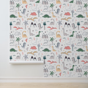 Papier Peint Amusant Pastel Dinosaur Motif de scène