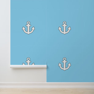 Papier Peint Ancre blanche enfants Nautical Lt Blue