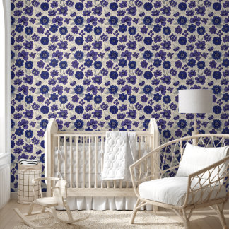 Papier Peint Anémone Bleu Marine Classique Floral Sans Couture