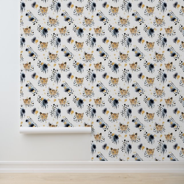 Papier Peint Animal léopard blanc noir (Application)