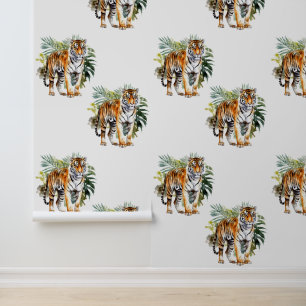 Papier Peint Animal tigre avec Feuilles