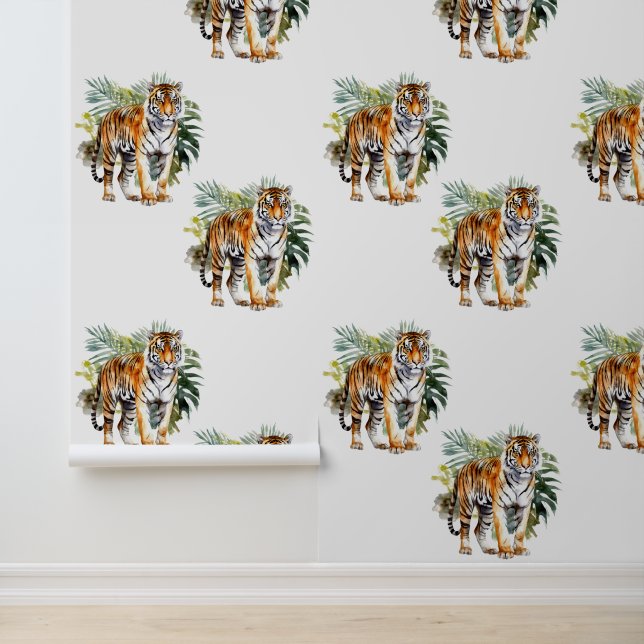Papier Peint Animal tigre avec Feuilles (Application)