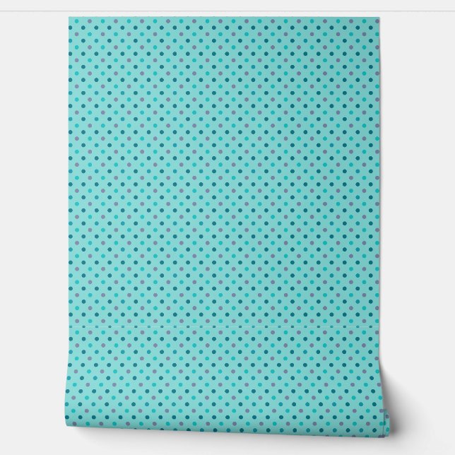 Papier peint Aqua Blue Turquoise Purple Polka Dot (Déroulement)