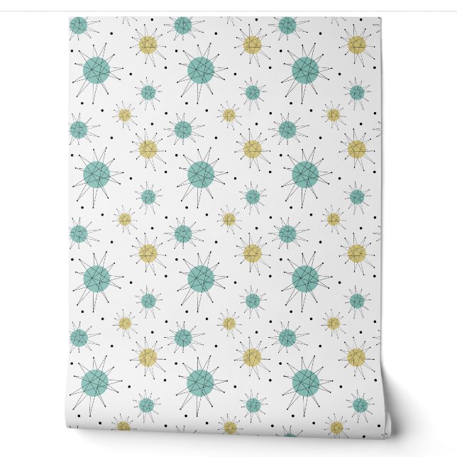 Papier Peint Aqua Blue Yellow Franciscan Starburst milieu du si (Déroulement)