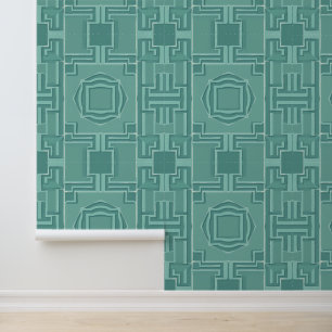 Papier Peint Aqua Serenity : Motif géométrique 3D Art Déco