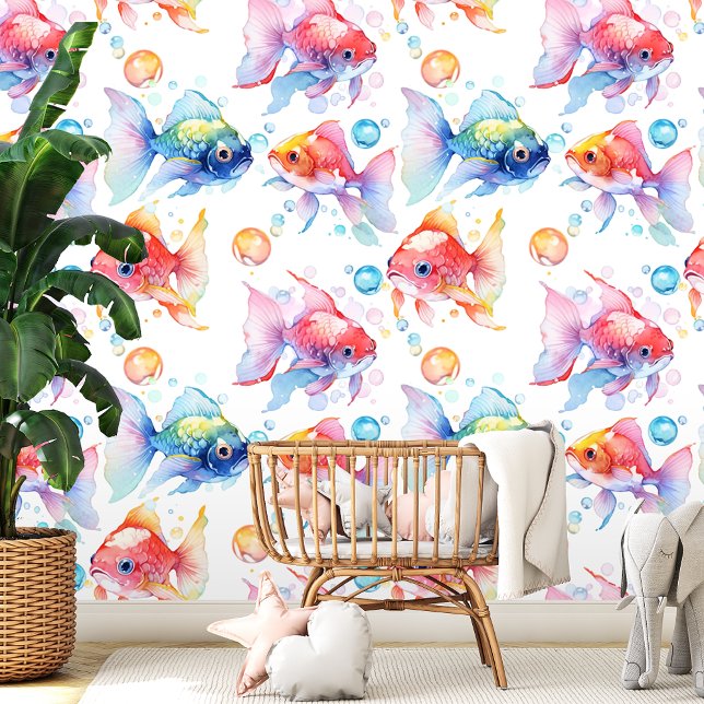 Papier Peint Aquarelle amicale poisson rouge (Créateur téléchargé)