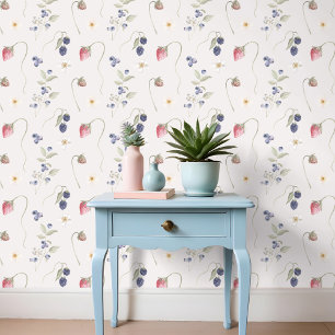 Papier Peint Aquarelle artistique Baies sauvages et motifs flor