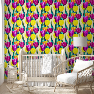 Papier Peint Aquarelle artistique de tulipes Purple Cute