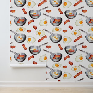 Papier Peint Aquarelle Bacon & Oeufs Petit déjeuner Motif alime