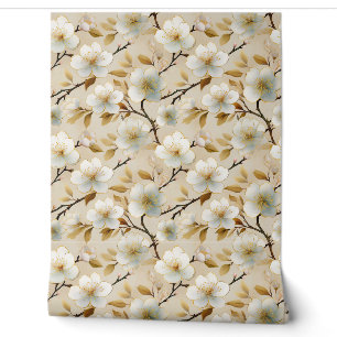 Papier Peint Aquarelle Blanc Floral Japonais Fleur de Cerisier
